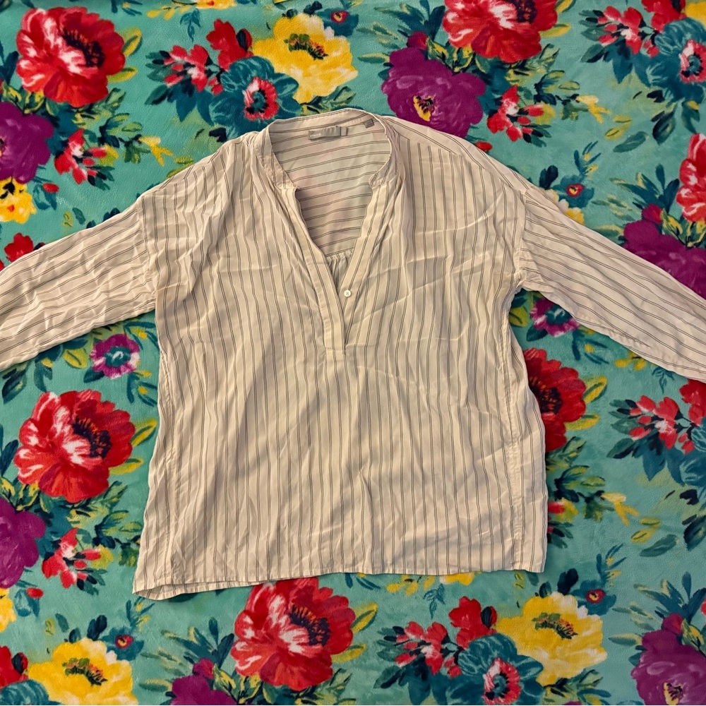 Vince White and Black Striped Top silk